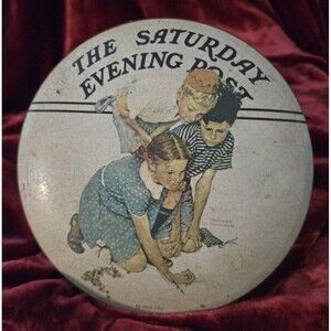 Vintage Norman Rockwell "Marbles Champion" Metal Round Trinket Tin